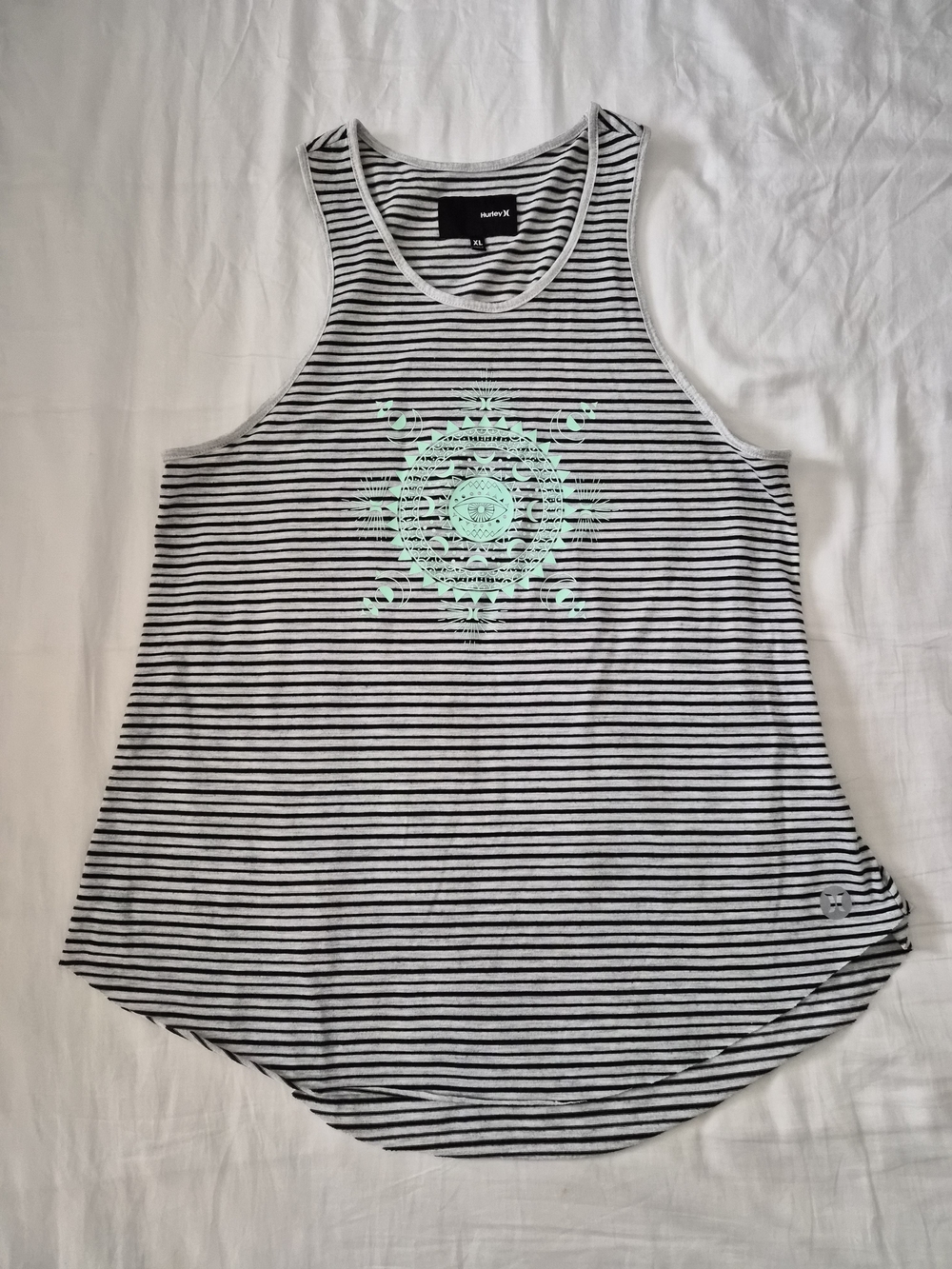 Hurley Women's Black & White Striped Tank with Mint Graphic